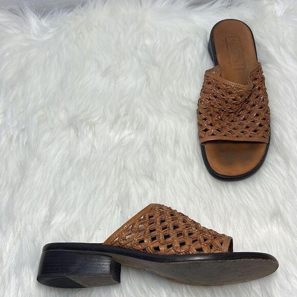 Cole Haan Tan Leather Braided Low Heel Mules Sz 9 - Picture 1 of 7